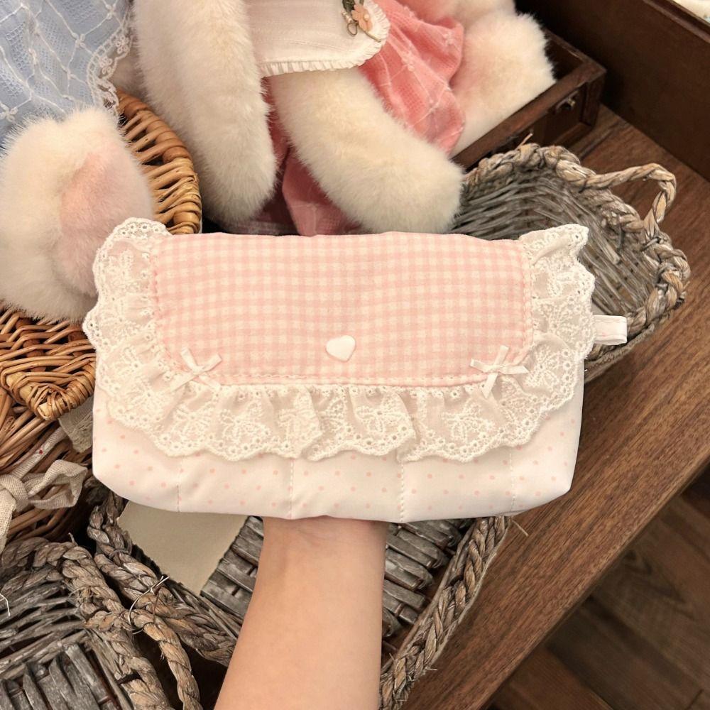 Lace Ruffle Pen Bag Flip Design Stationery Bag Durable Stationery Organizer  Gift