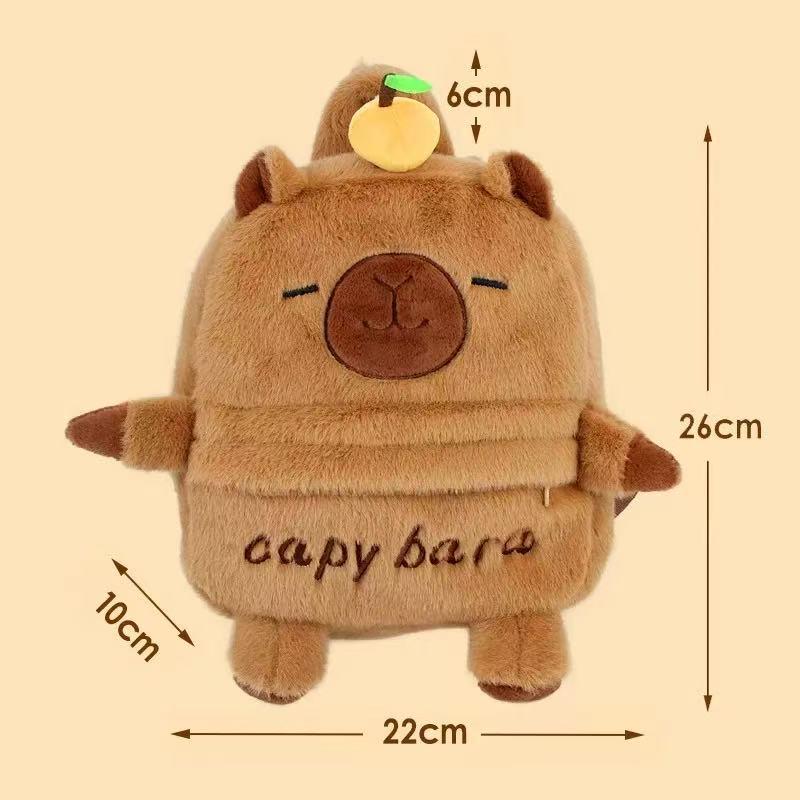 Capybara Plush Backpack: Cute Cartoon Design, Large Capacity, Crossbody Style In Orange