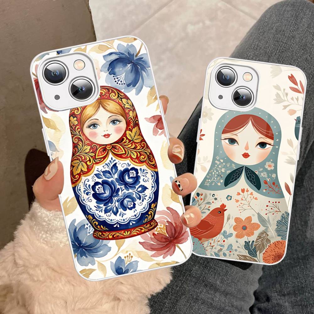 Classic Matryoshka Doll For IPhone 14 13 12 Mini 11 Pro XS Max X XR 14 Plus Tempered Glass Cover