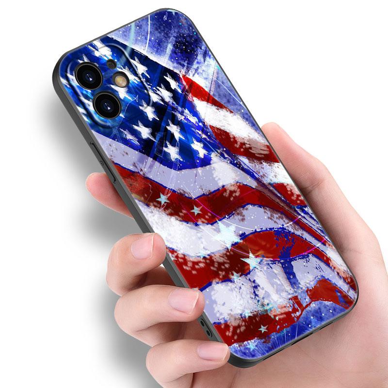 Custodia per telefono con aquila bandiera americana USA per Apple iPhone 14 13 12 Mini 11 Pro Max 7 8 XR X XS 7 8 Plus SE 2020 2022 Cover Nera