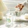 Kids Straw Cup With Lid And Handle Cute Glass Tumbler Baby Feeding Water Bottle Cartoon Glass Cup For Kids Drinkw