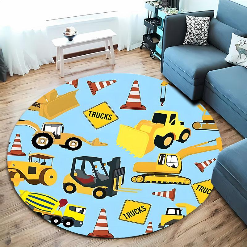 Construction-Themed Kids Rug for Playroom or Nursery Round Carpet for Home Sofa Bedroom, Gift