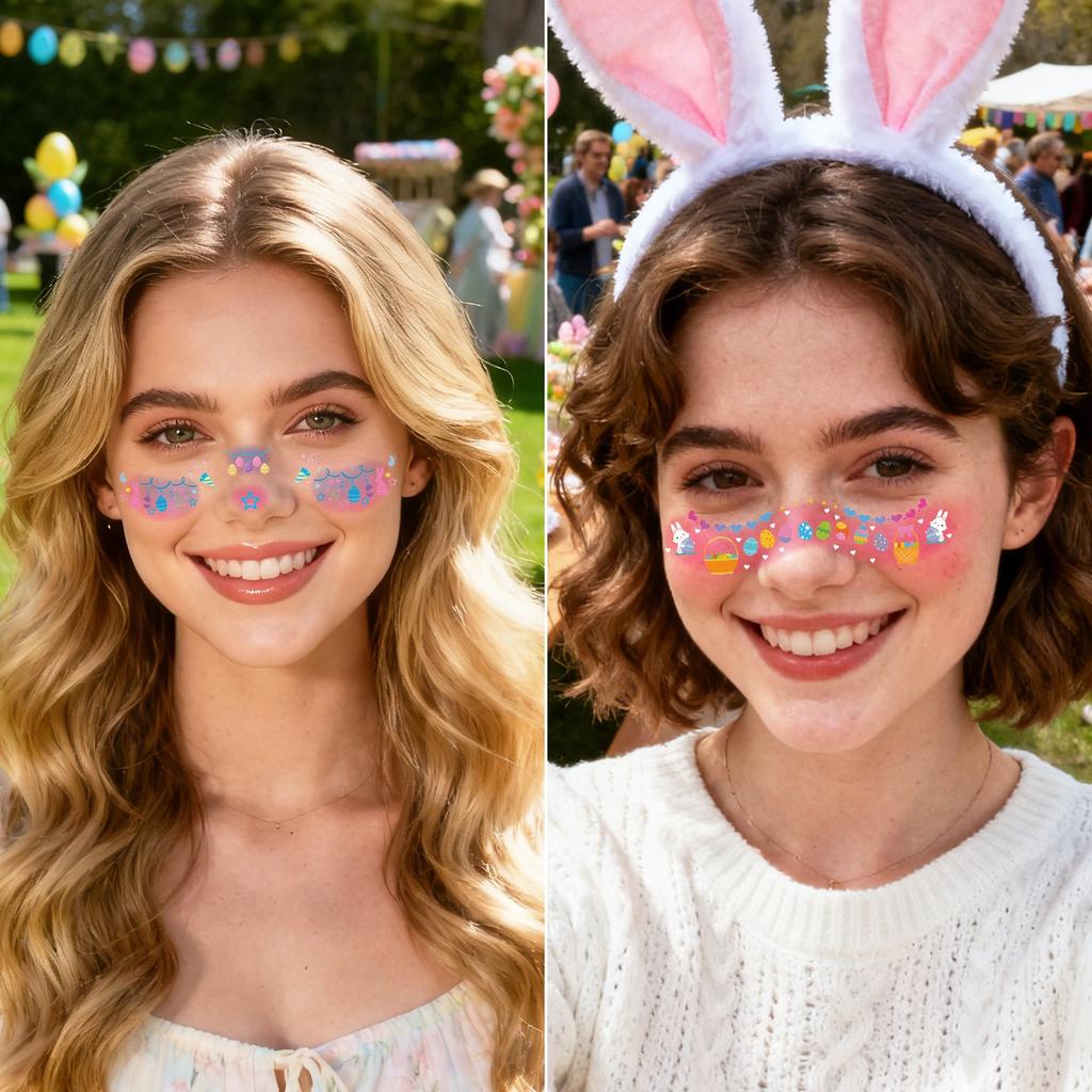 Easter Makeup, Temporary Tattoos, Painted Egg Face Stickers, Bunting Eye Corner Stickers, Cute Bunny DIY Stickers