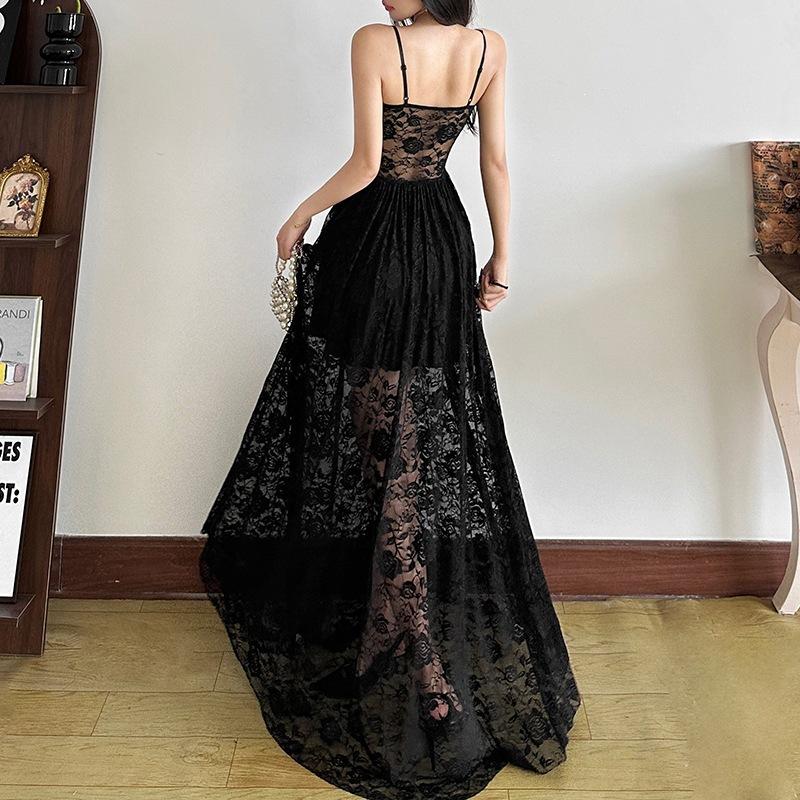 2026 European and American Summer New Sleeveless Slim Lace Lace Waist Pure Desire Sexy Fashion Long Dress Women's Clothing
