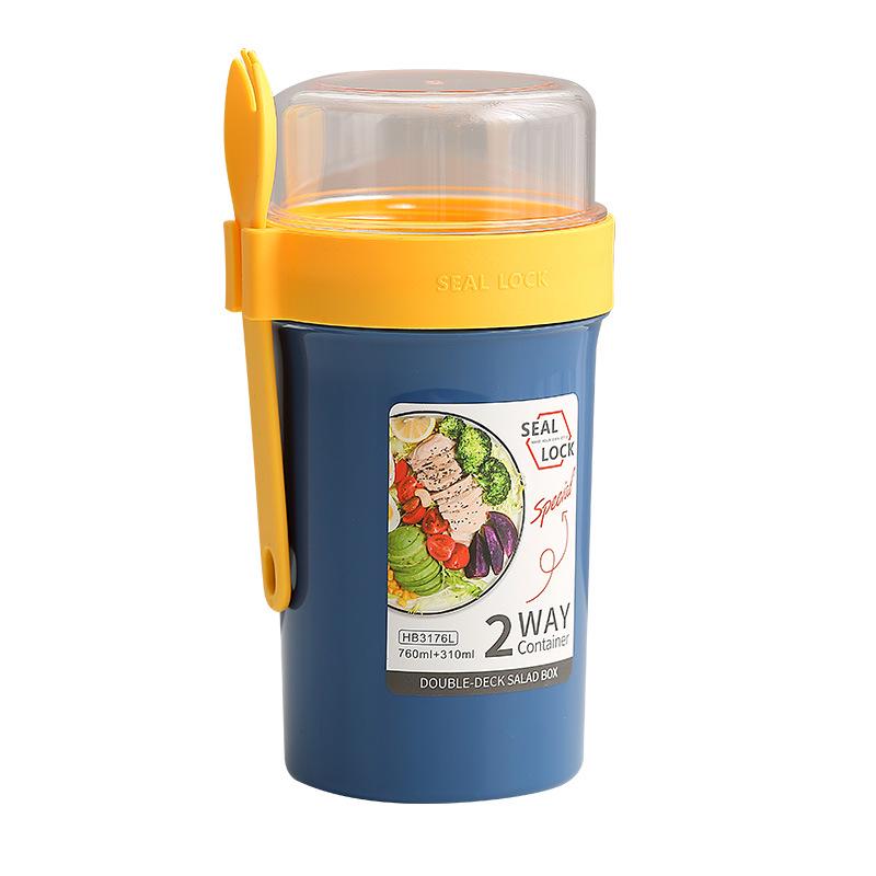Portable Double-Layer Yogurt and Oatmeal Cup with Lid and Spoon for Salads and Nuts