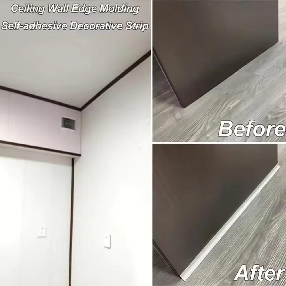 1pc 1M/39.37in Floorinner Corner Strip Self-Adhesive Wall Corner Molding Linetriangular Edge Tape Skirting Line Caulk Decorative