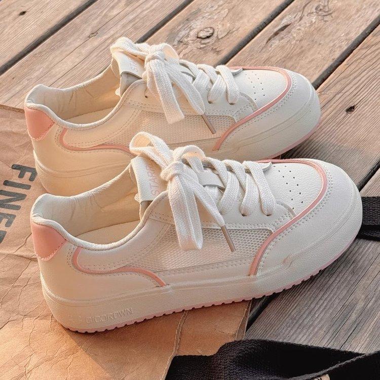 Women's White Board Shoes 2026 Summer Autumn Fashion Lace Up Student Platform Casual Shoes Breathable Comfortable Non Slip Flats