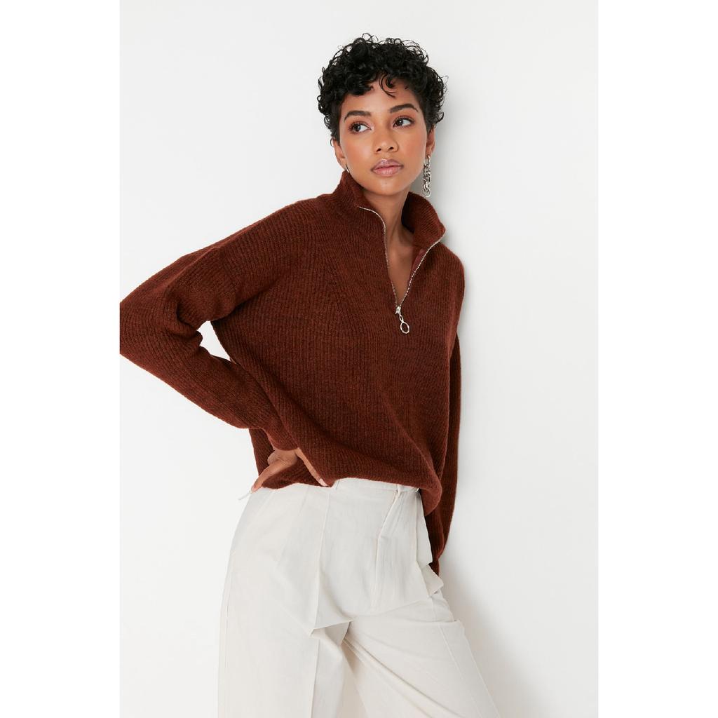 Anthracite Soft Textured Zippered Knitwear Sweater Twoaw20xs0009