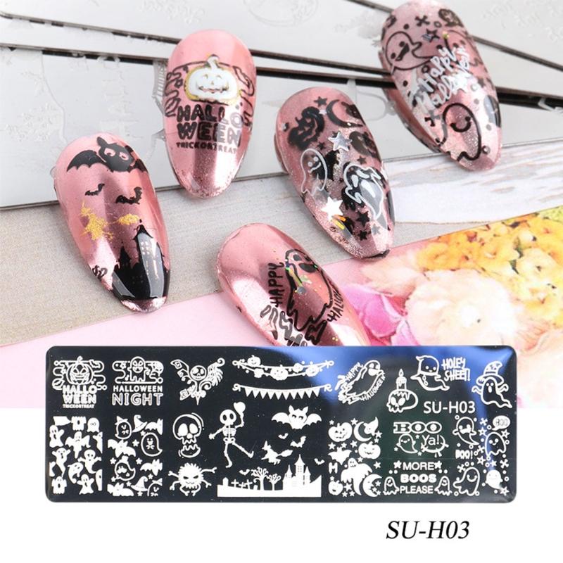 Nail Art Stamping Plates Stainless Steel Brush Pumpkin Bats for Image Halloween