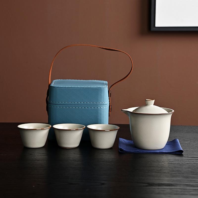 Zestaw podróżny do herbaty kung fu Ge kiln przenośny czajnik ceramiczny na zewnątrz podróż przenośna pokrywka miseczka trzy filiżanki prezent