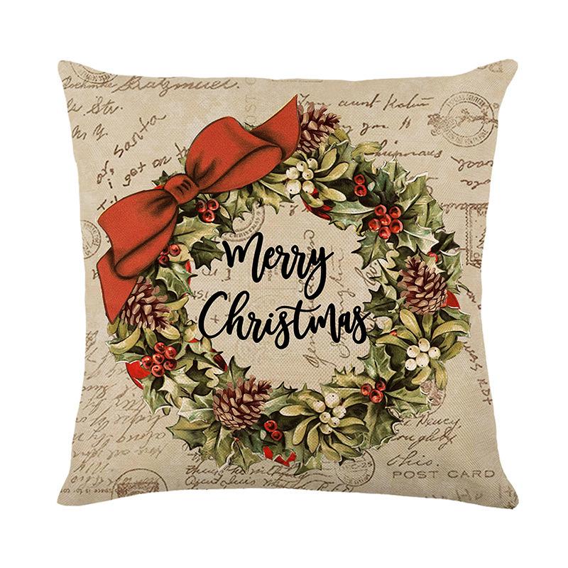 1pc Christmas Cushion Cover Wreath Santa Claus Washable Cover 2025 New for Home Ornament Xmas New Year Christmas Decoration
