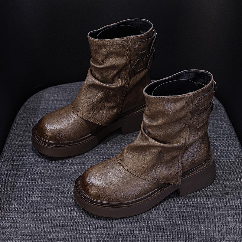 British Style Short Boots Children 2025 New Autumn and Winter Pleated Knight Boots Thick-soled Trouser Tube Boots Women's Pile Student Boots