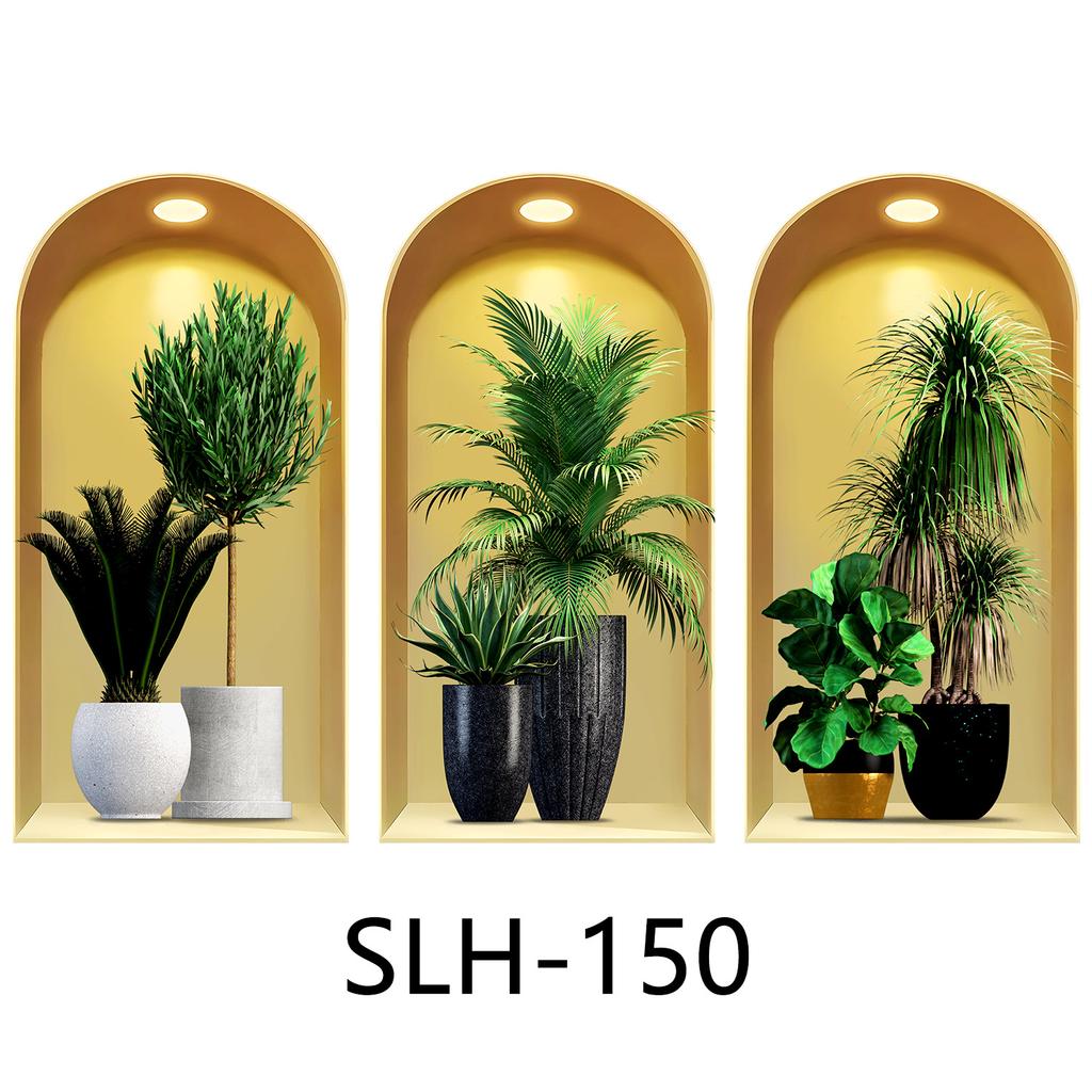 Set 3 Buc. Autocolante de Perete cu Plante și Flori DIY Coroană Abțibilduri din Sticlă pentru Decor Nuntă Living Dormitor Autocolante Autoadezive pentru Frigider