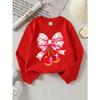 Girls Crew Neck SweatshirtPink Heart Bow with Cherries, Soft Cozy Pullover, Warm Casual Outfit for Autumn & Winter
