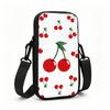 Cherry Blossom Cartoon Red Cherries Pattern Green Stem Leaf Graphic Print Fashion Adjustable Removable Strap Crossbody Phone Bag