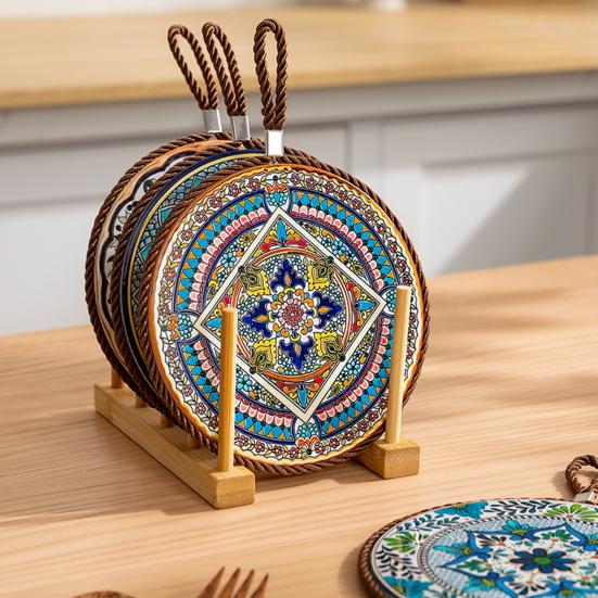 Decorative Heat Mat Vintage Ceramic Trivet, Resistant Pot Holder for Casserole Enamel Elegant Dining Placemat Cookware, Traditional Table Hot Dishes,