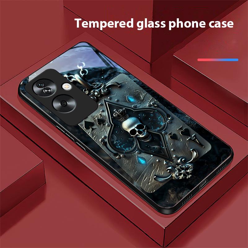 Skeleton Pendant For Oppo A79 5G 58 78 74 60 4G Reno 11F Realme GT 6 11 Note 50 10 C55 X2 Tempered Glass Black Phone Case