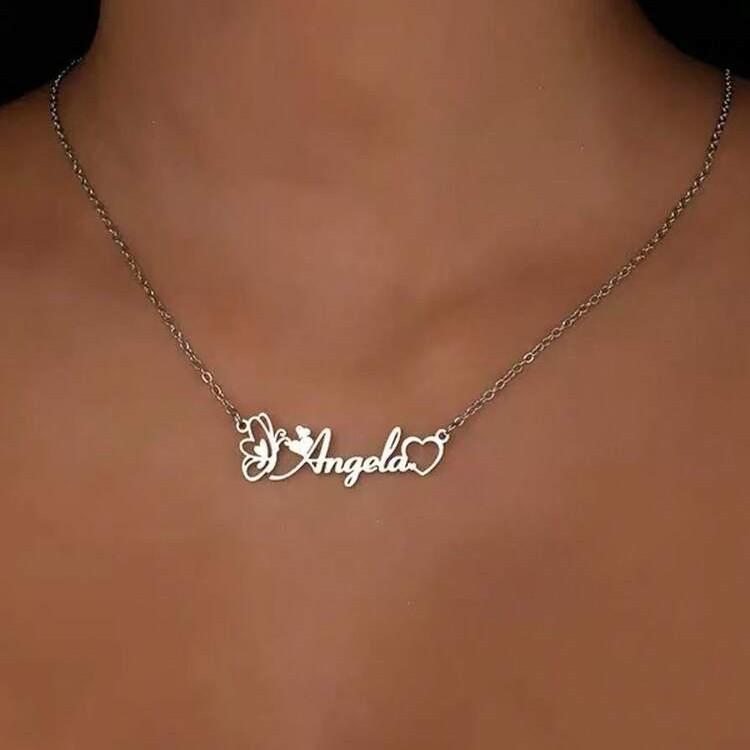 Gepersonaliseerde 18K Goudkleurig Roestvrij Staal Naamketting met Custom Hanger