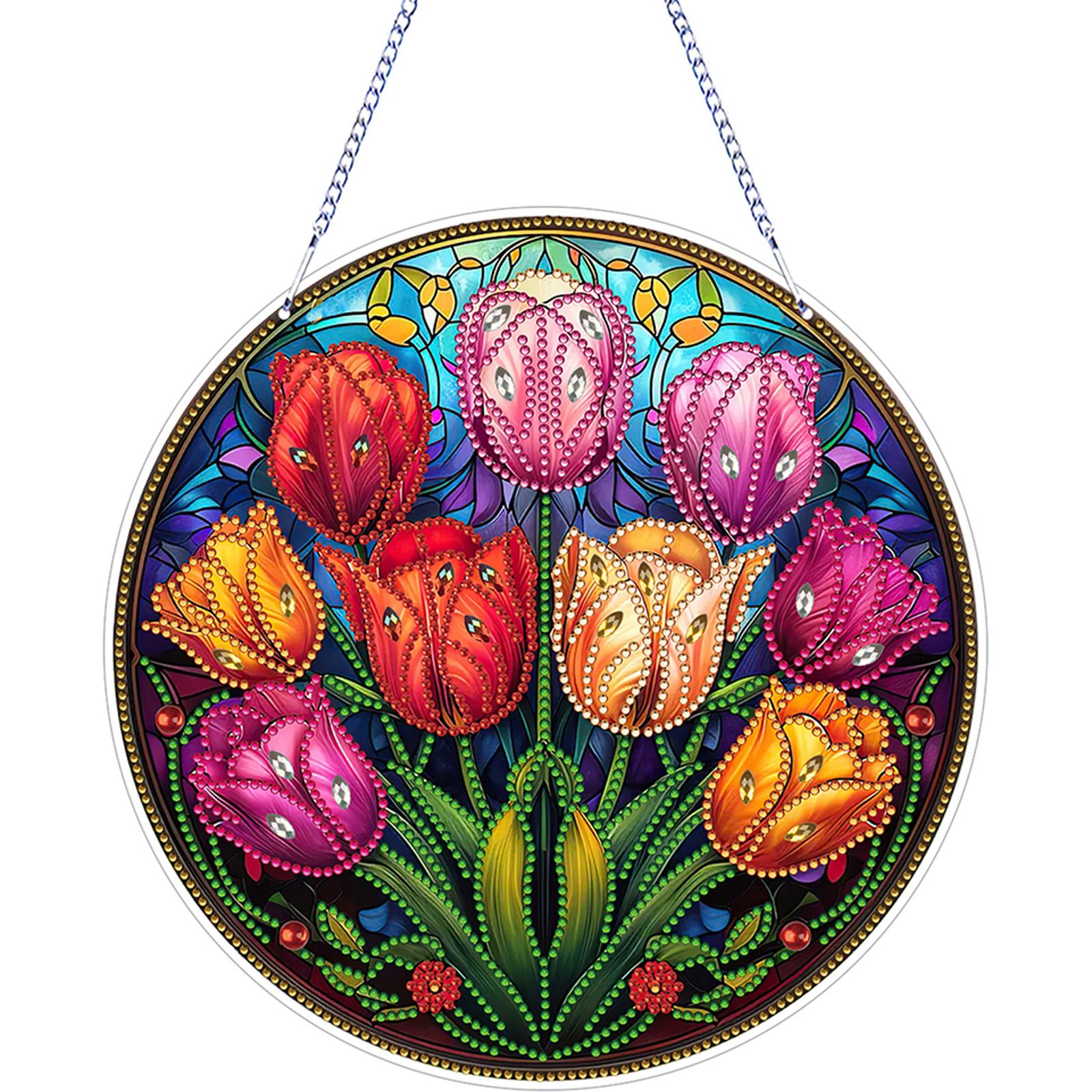 

2D Flat DIY Diamond Art Suncatcher Diamond Painting Set Rhinestone Diamond Art Window Pendants Window Hanging Art for Home Decor