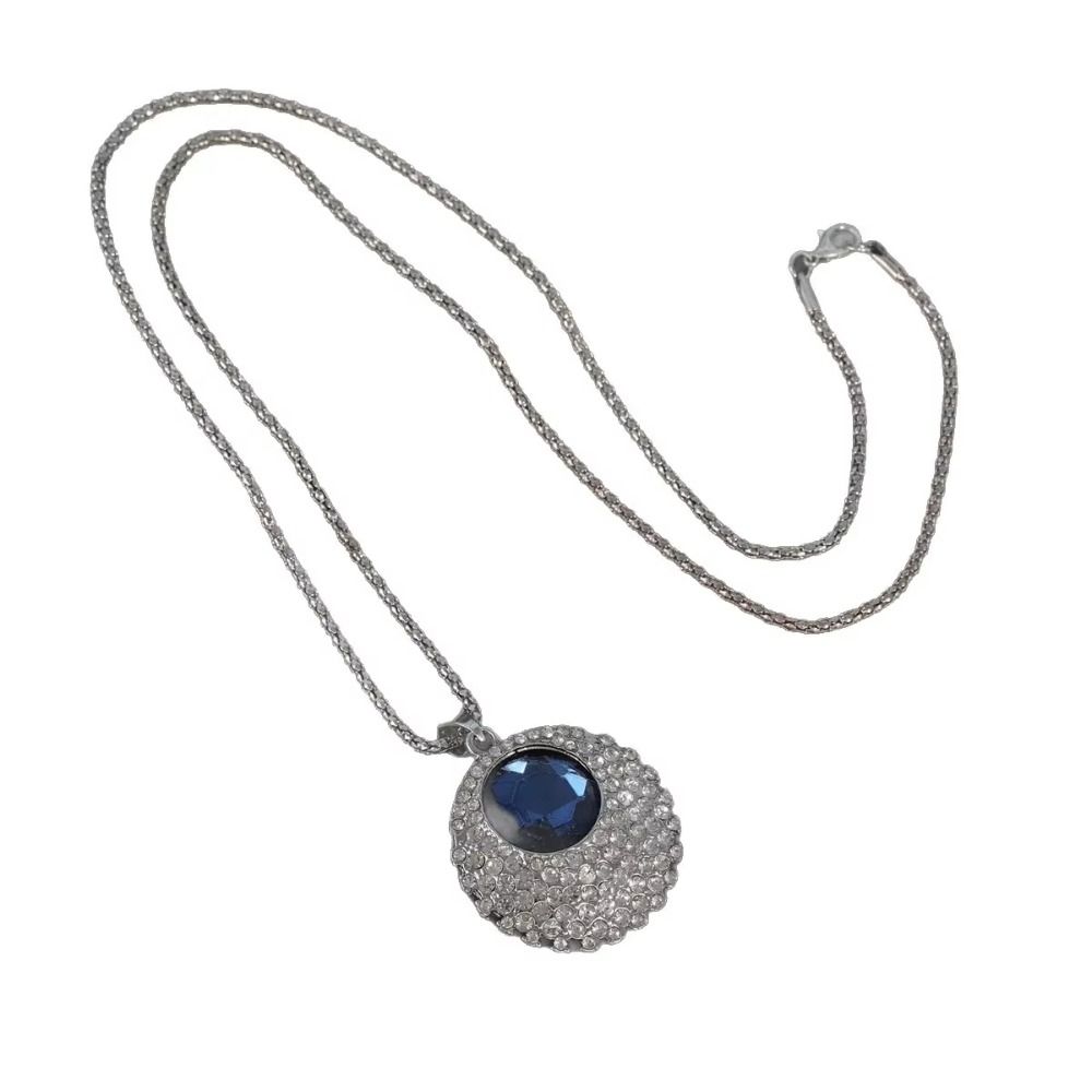 Minimalist Style Long Chain Necklace Luxury Blue Round Pendant Necklace  Autumn Winter