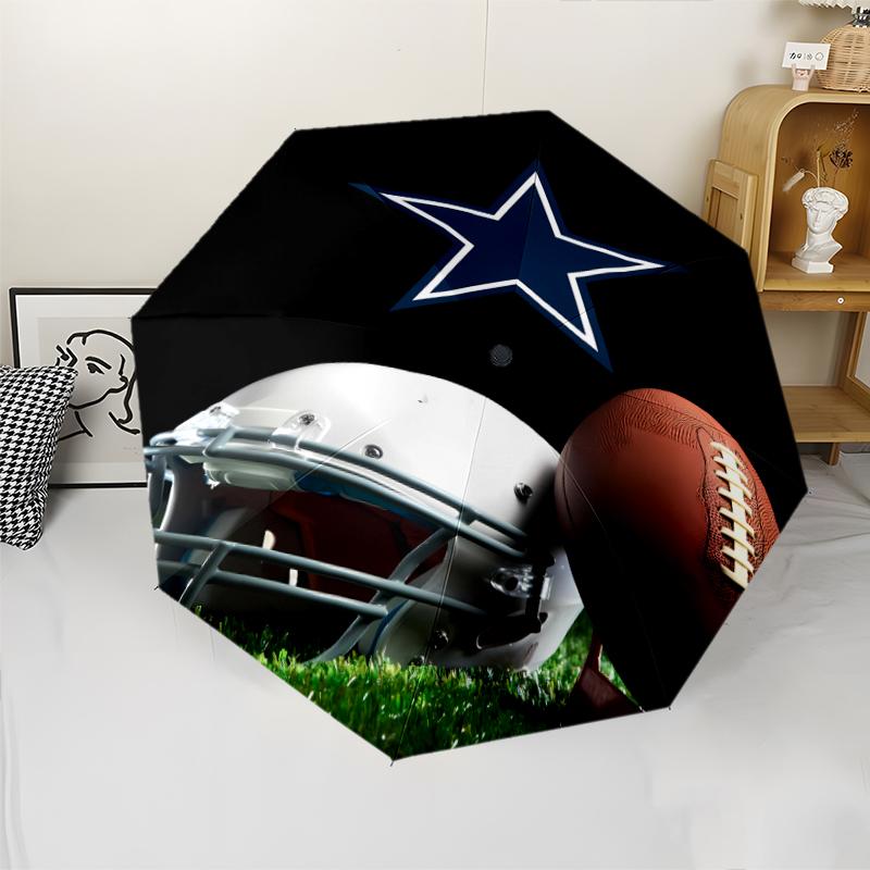 Dallas Cowboys Print Automatic Umbrella, 8 Rib Iron Frame, Plastic Handle, Suitable for Outdoor Travel &Daily , Ideal Gift