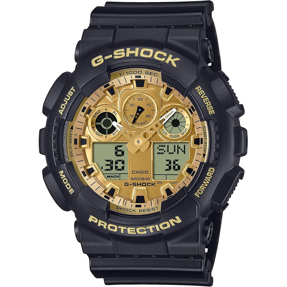 Casio G-Shock GA-100GGB-1A9 Аналогово-цифровые часы Черно-золотые Мужские Водонепроницаемый дизайн