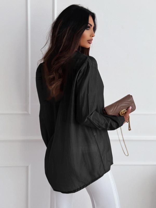 2025 Spring/Summer Simple Fashion Solid Color Long Sleeve Shirt with Stylish Drill Details