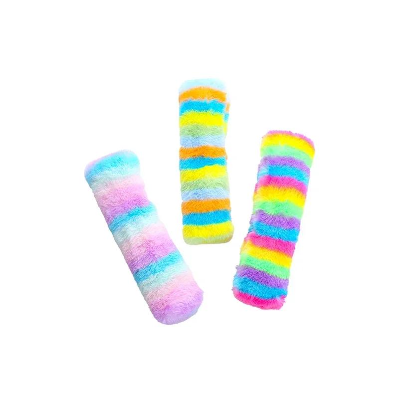 1pcs Cute Rainbow Cat Plush Toy Creative Catnip Toys Cat Pillow with Ringing Paper Teeth-resistant Pet Toy Supplies