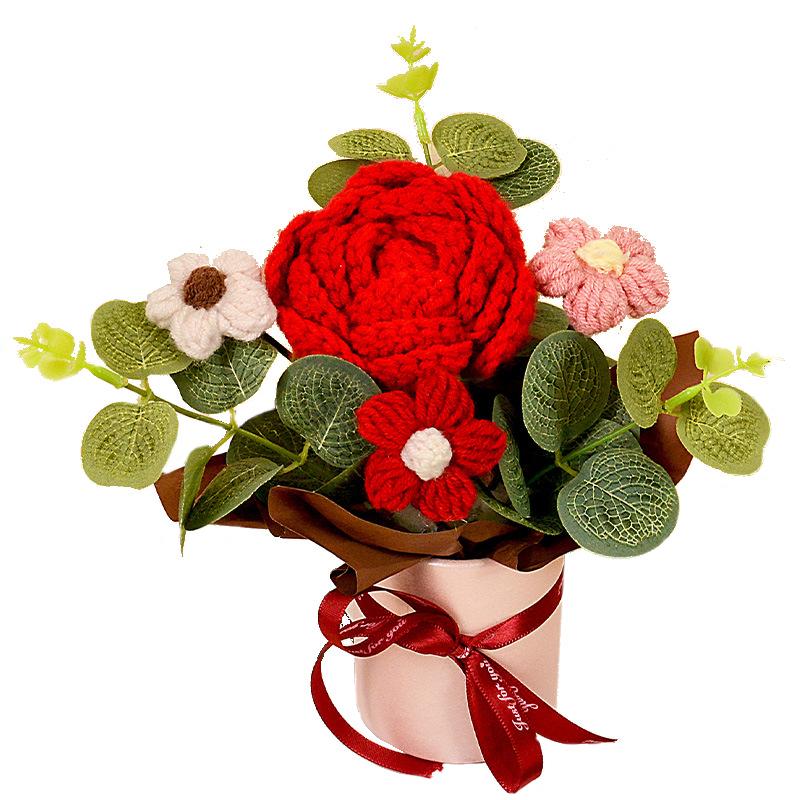 1PC Puff Permanent Rose Valentine's Day Knitted DIY Artificial Flower Gift Handmade Elegant Bouquet Romantic