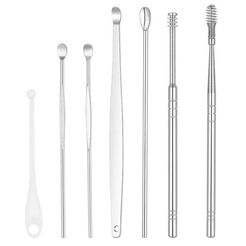 

7 шт./компл. щипцы для удаления ушной серы из нержавеющей стали, кюретка для удаления ушной серы, очиститель для ушных палочек, ложка для чистки ушей, инструмент для чистки ушей