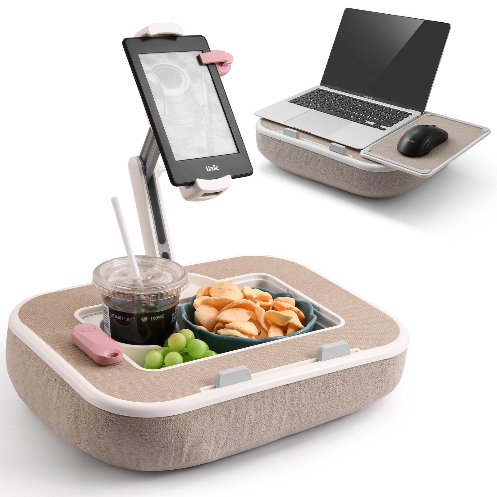 

Eary Tablet Pillow Stand iPad Laptop kindle Holder with Snack Bowl for Bed Couch Recliner 360°Rotate Clip Fits for 4.7-13 inches