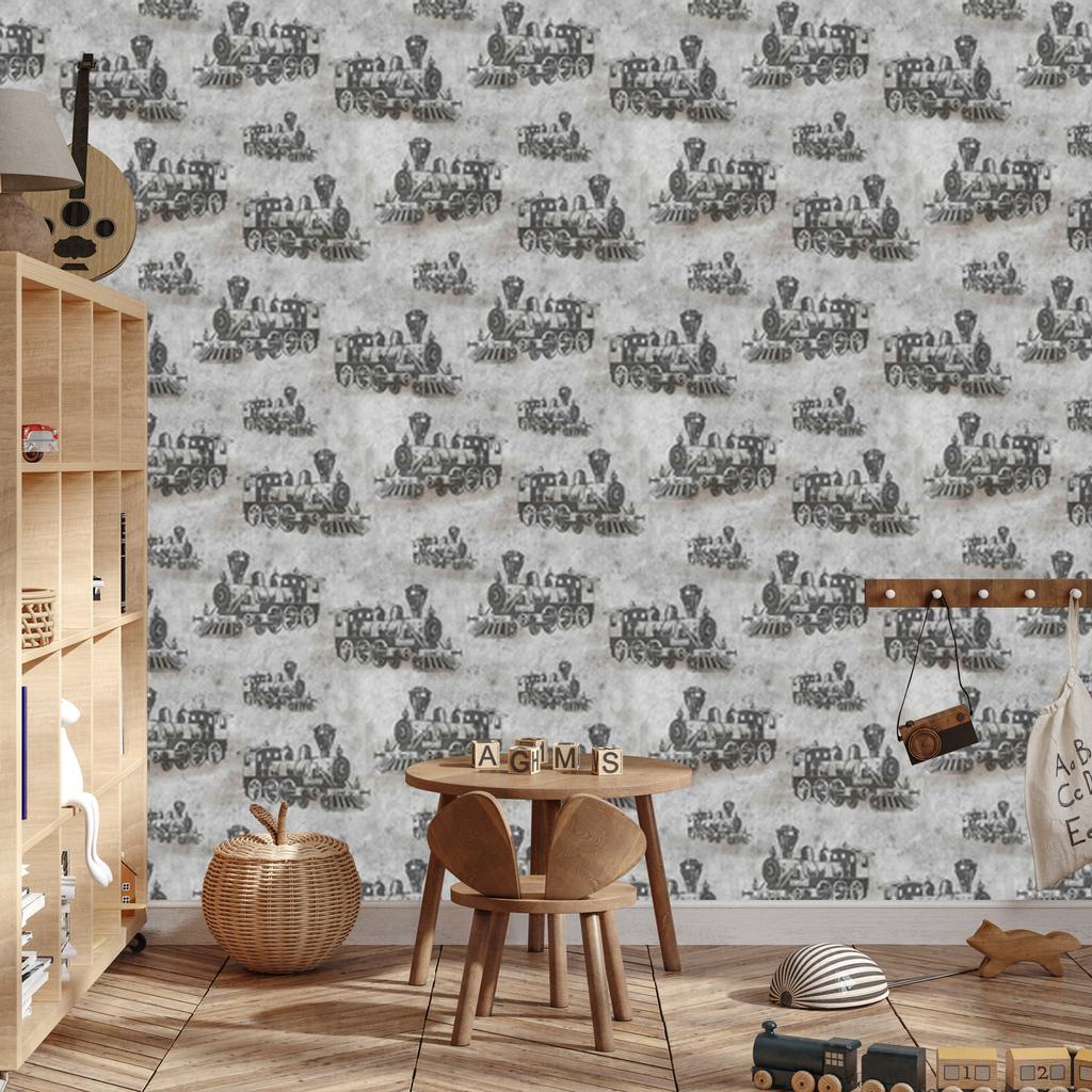 Vintage Locomotive Wallpaper in Front of Concrete in Vintage Style 50x1000