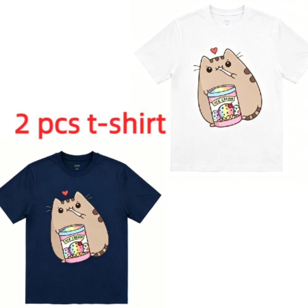 A Cat That Eats Snacks Print Kids T-Shirts Summer Fashion Street Outdoor Casual T-shirt Tops for Boy and Girl's Tees Top