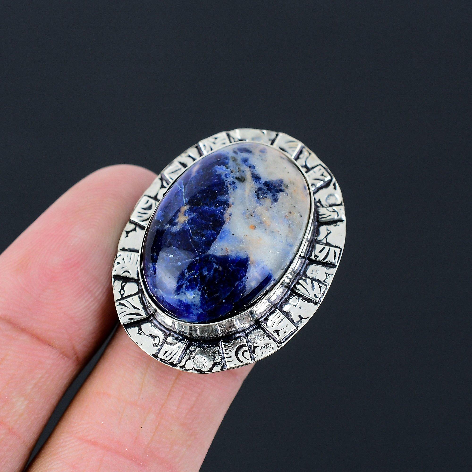 Пасхальная распродажа Кольцо из стерлингового серебра 925 пробы с камнем содалитом, кольцо для помолвки, кольцо чакры третьего глаза 9