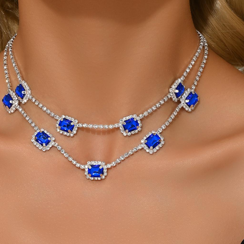 1 st Dammode Geometriskt Dubbellagers Halsband Zirkon Lämpligt för Dejt, Fest, Festival Gåvor-2169