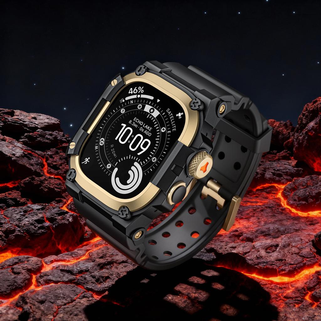 Robustes Integrationsband mit Hülle für Apple Watch Ultra 3/2/1 49mm Sport-Silikonarmband mit Metall-Stoßfängerabdeckung für iWatch Ultra