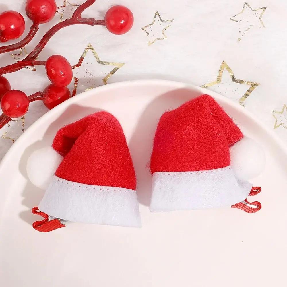 10Pcs New Santa Christmas Hat Clips Red Mini Hair Grips Barrettes Handmade Christmas Photo Decoration Christmas
