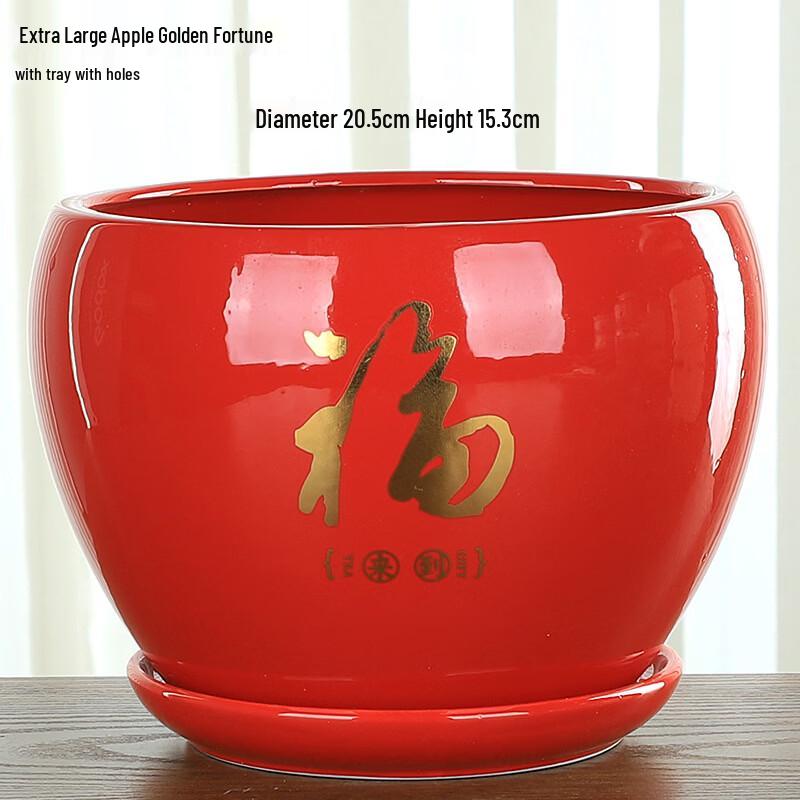 Keramische Plantenbak in Appelvorm met Schotel