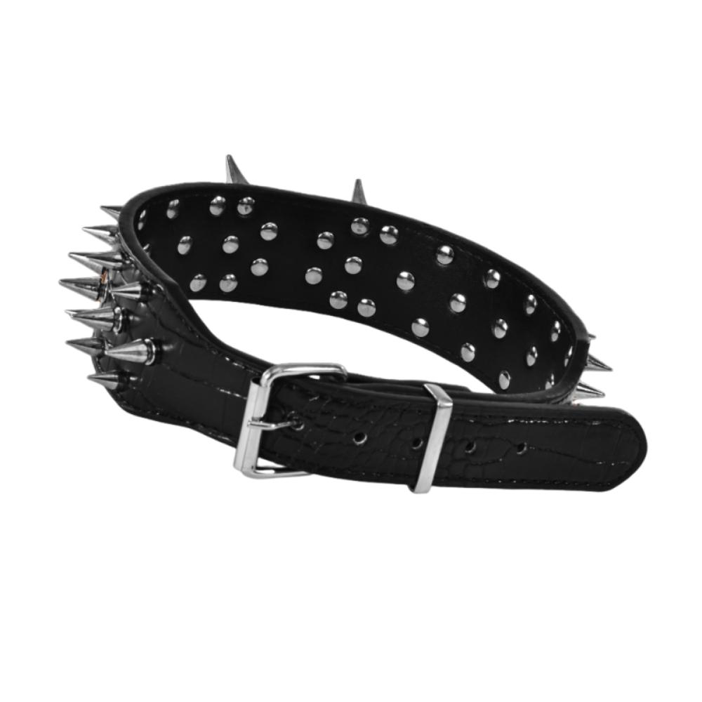 Anti-bite Spiked Dog Collars Adjustable Heavy Duty PU Leather Pet Necklace Anti-Chew Widen Dog Neck Collar Outdoor Dog Walking