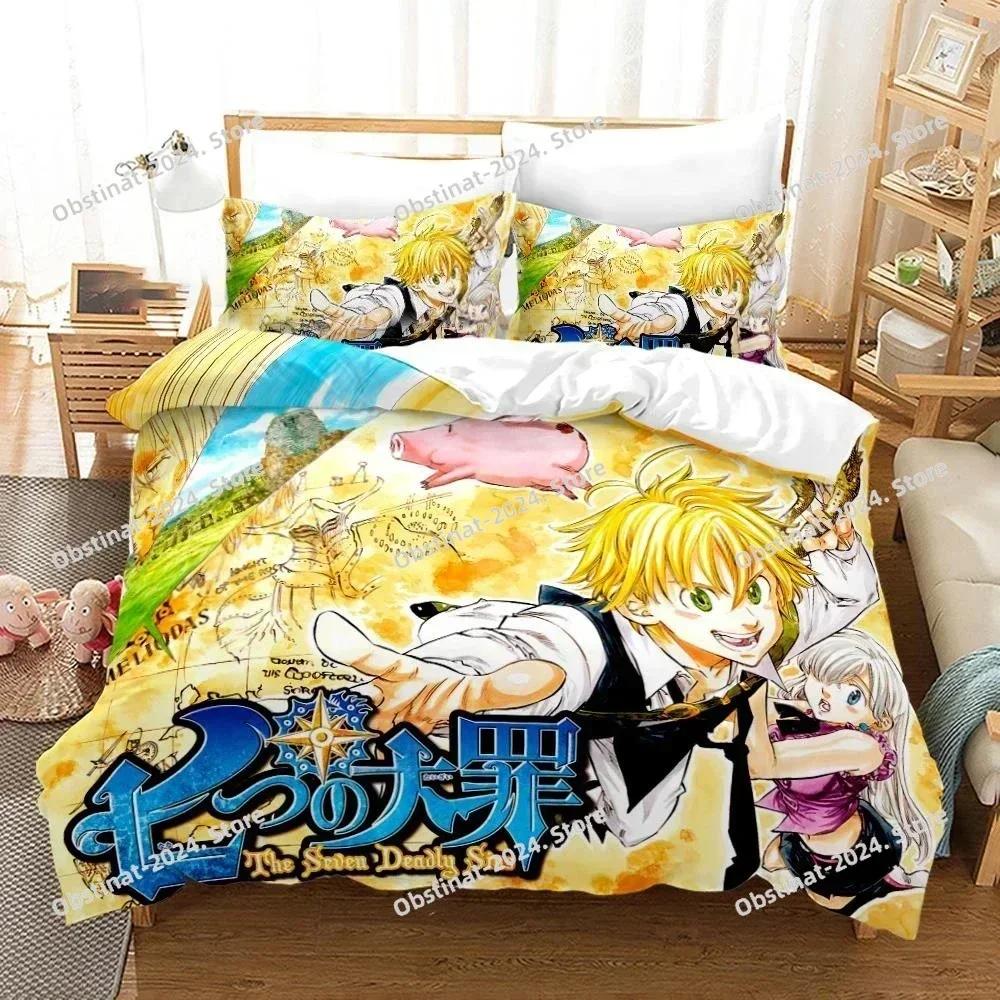 Top Seven Deadly Sins Bedding Set Anime Meliodas Printed Single Comforter Duvet Cover Pillow Case 3 Pieces Sets Kids Adult Size