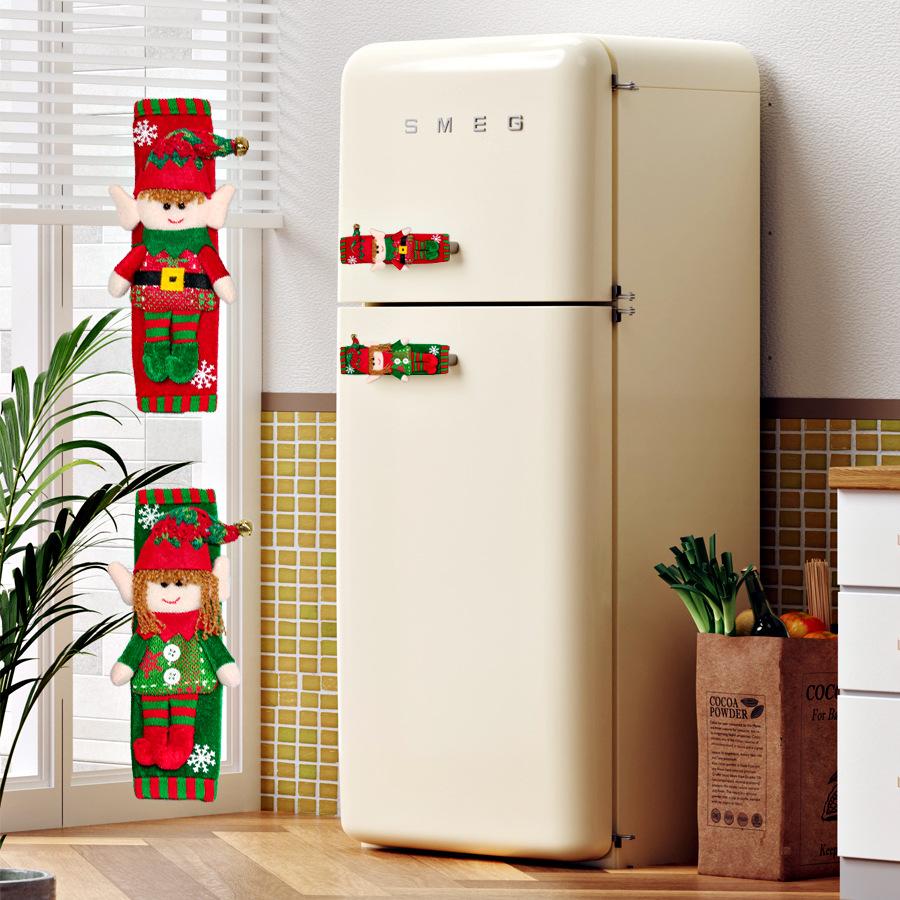 1 Pair Xmas Refrigerator Door Handle Cover Christmas Elf Design Fridge Handle Decorative Gift Cover