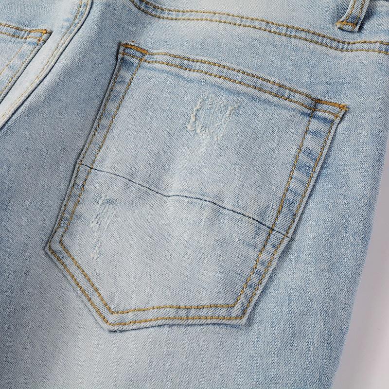 Street Denim Freizeithose Micro-Stretch Baumwolle Jugend Blaue Löcher Enge Jeans Herrenmode Hose