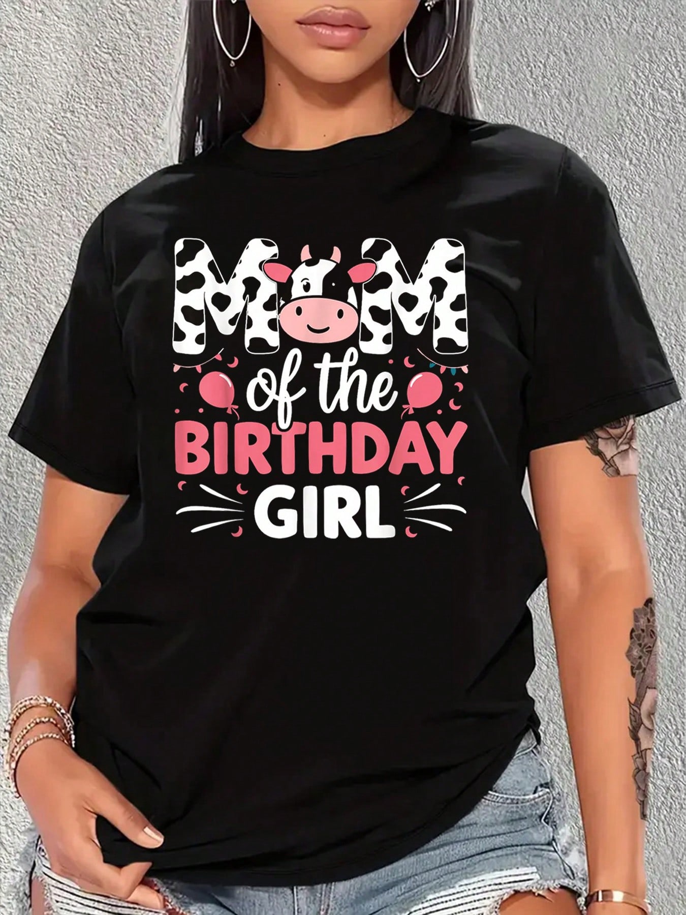 Mom of the Birthday Girl Cow Print T-shirt L