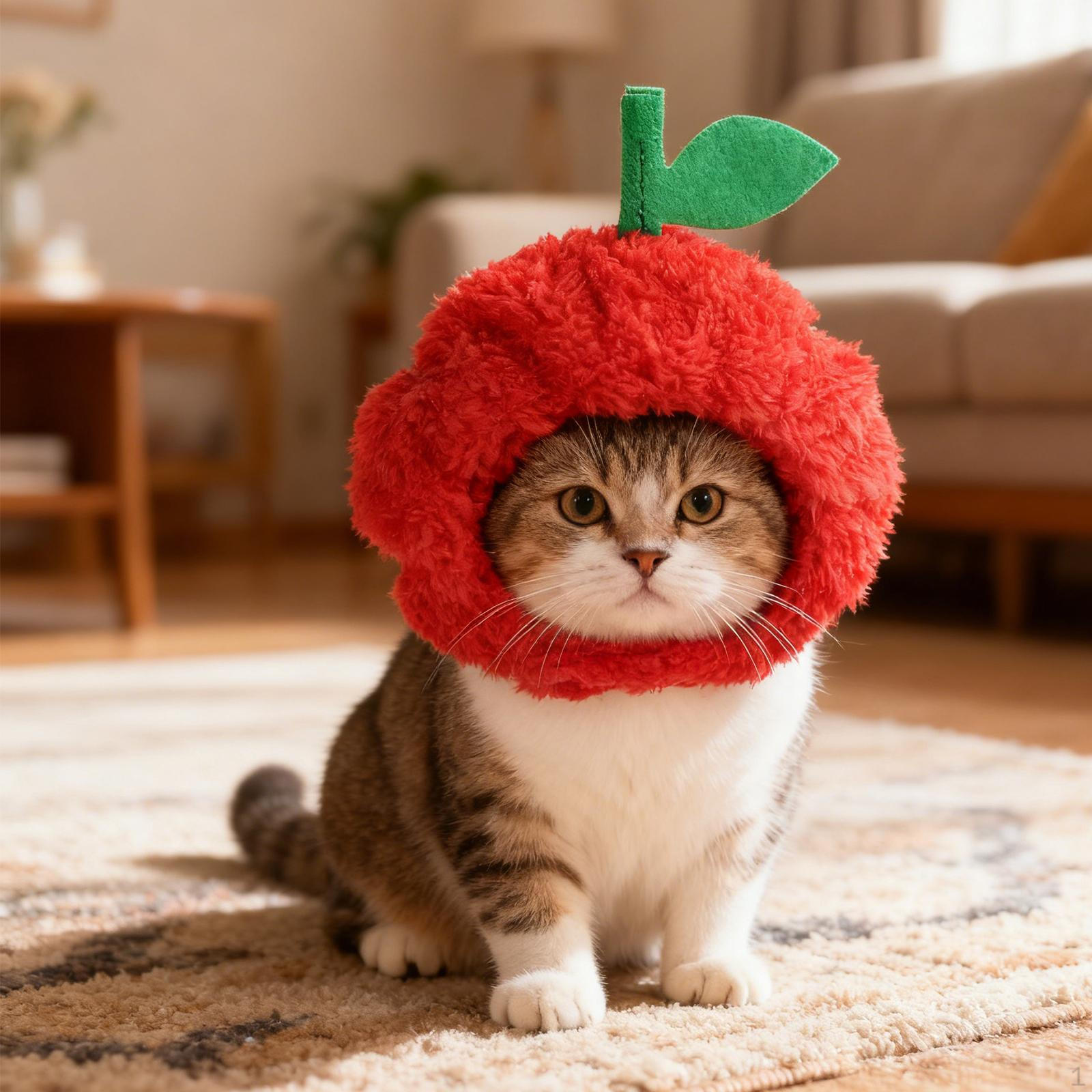 

Костюм для кошки Головной убор для питомца Мягкий в форме яблока Регулируемый для щенка котенка Удобный головной убор