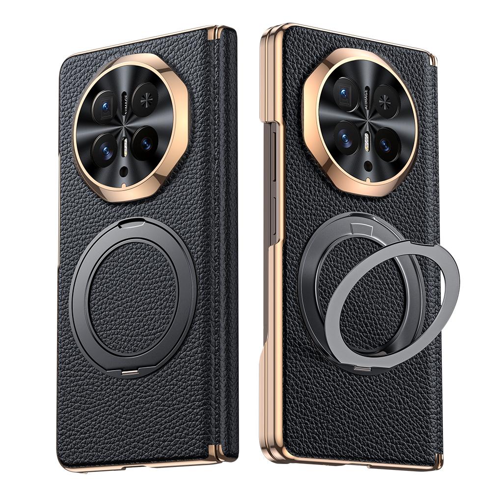 For Honor Magic V6 Genuine Leather Phone Case Magnetic Stand Dual-Axis Hinge Case and Film Integrated Foldable Screen Protection