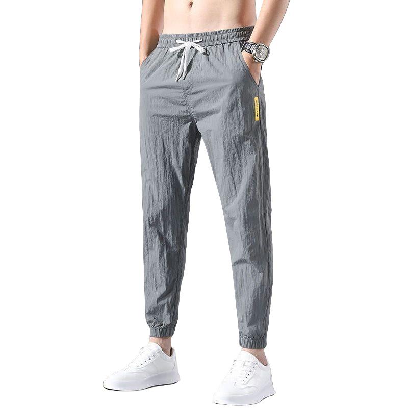 Men's Summer 2024 Ice Silk Joggers: Loose, Plus Size, Elastic Waist, Stretchy, Thin 9-Point Casual Pants