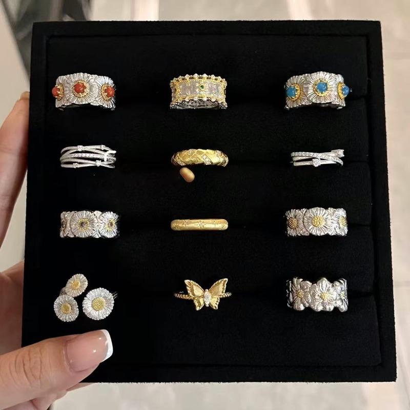 Medieval Vintage Zircon Texture Open Ring Niche High-end Index Finger Ring Light Luxury Personality Temperament Jewelry