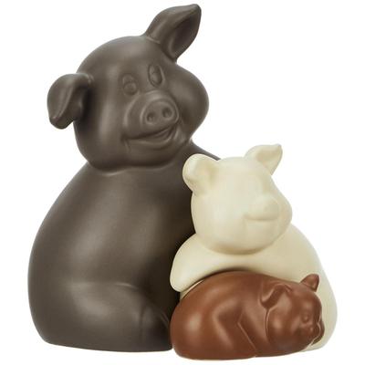 Wystrój domu Teddy Piggy Family Matowe wykończenie Ceramiczne figurki - (Zestaw 3 sztuk, matowy brąz)