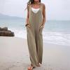 Spring/Summer 2025 Solid Color V-Neck Wide-Leg Jumpsuit with Patch Pockets