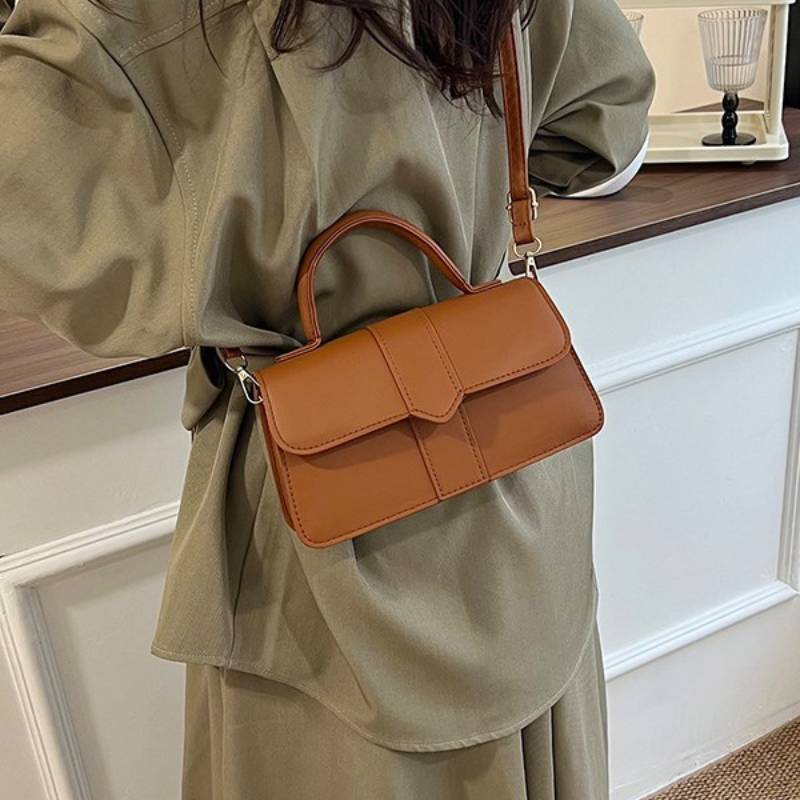 Pu Material Retro Handbag With Top Handle And Shoulder Strap For Daily Use